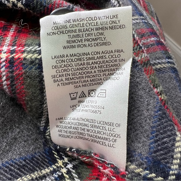 Woolrich Gray & Red Plaid Flannel 100% Cotton Long Sleeve Button Up Shirt XL - Picture 11 of 11